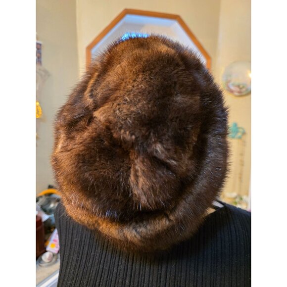 Vintage Soviet Russian Brown Mink Fur Hat Size 7 1/4 Winter Wear - Picture 11 of 15